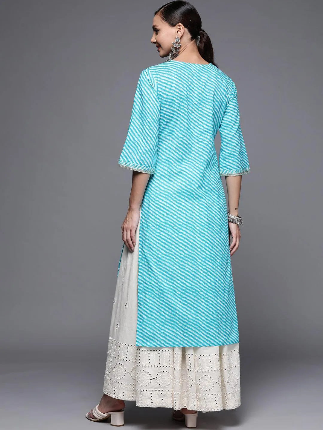 Blue Striped Cotton Straight Kurta - Libas