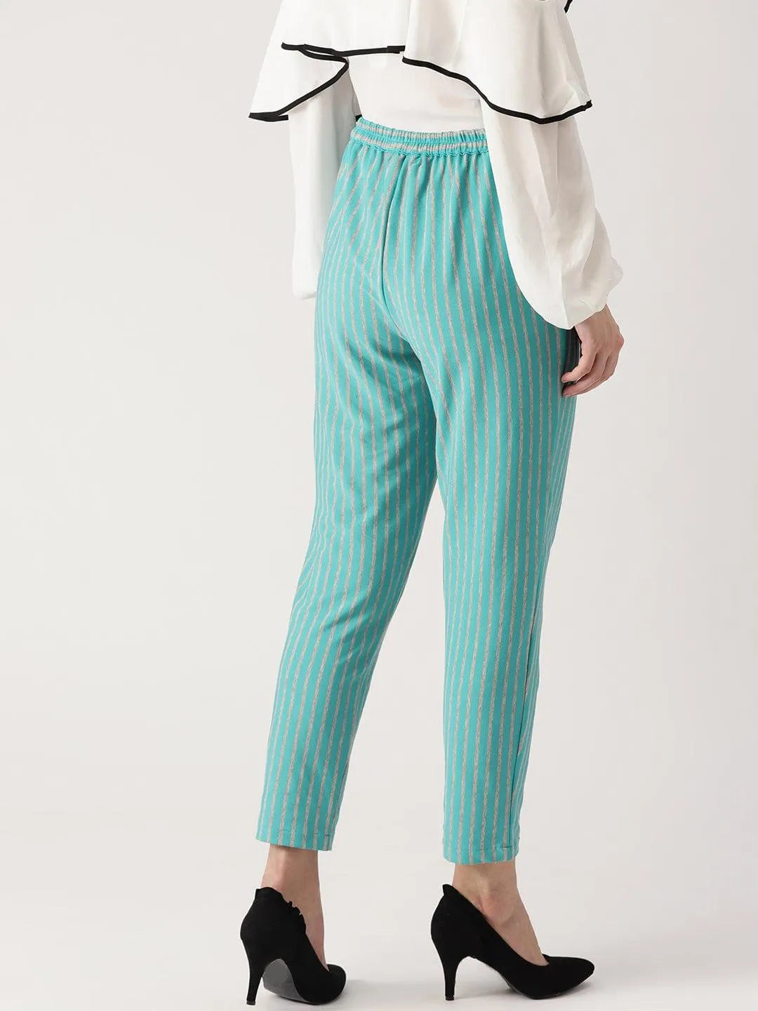 Blue Striped Polyester Trousers - Libas 