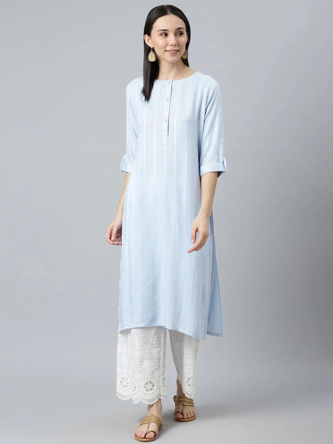 Blue Striped Rayon Kurta - Libas 