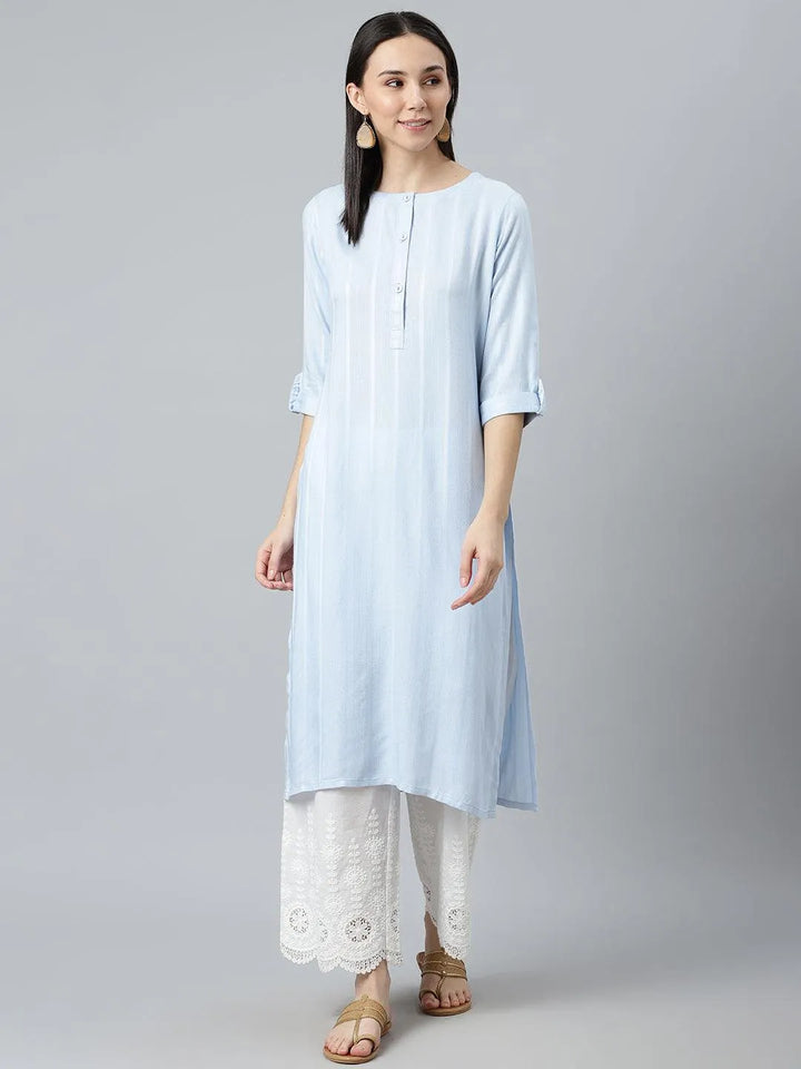 Blue Striped Rayon Kurta - Libas