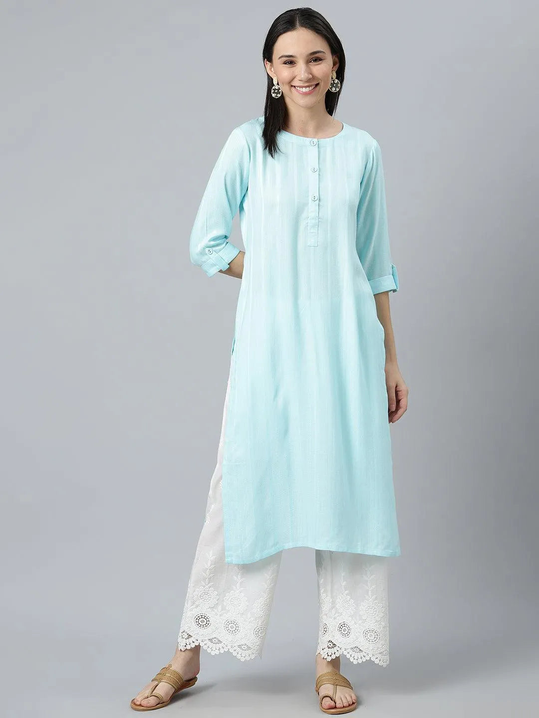 Blue Striped Rayon Kurta - Libas