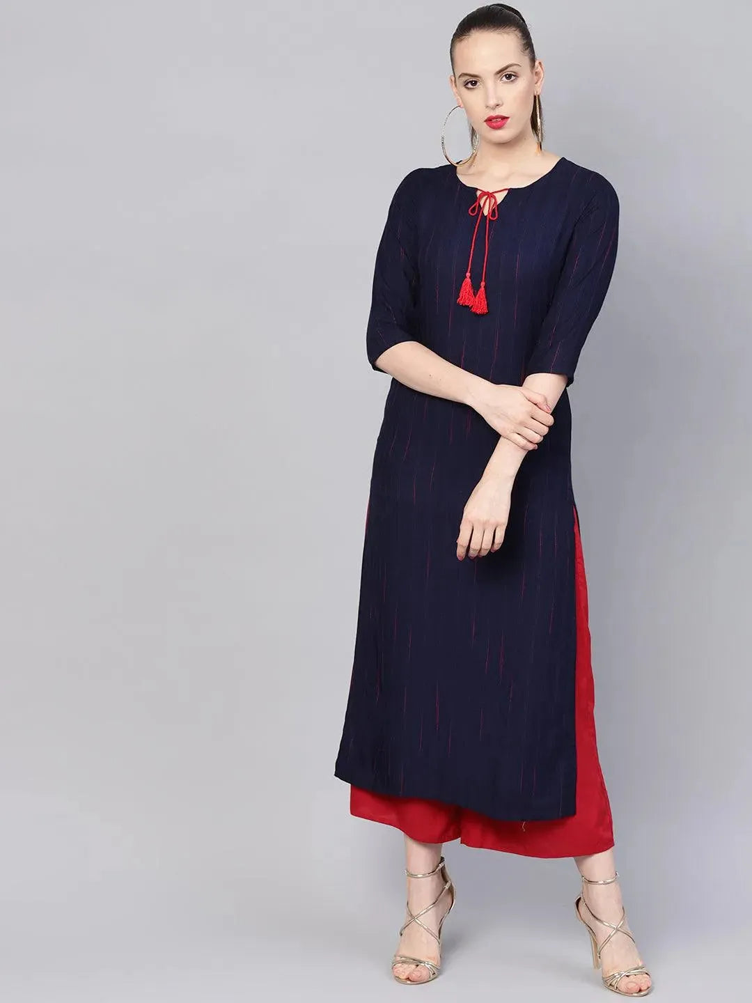 Blue Striped Rayon Kurta - Libas