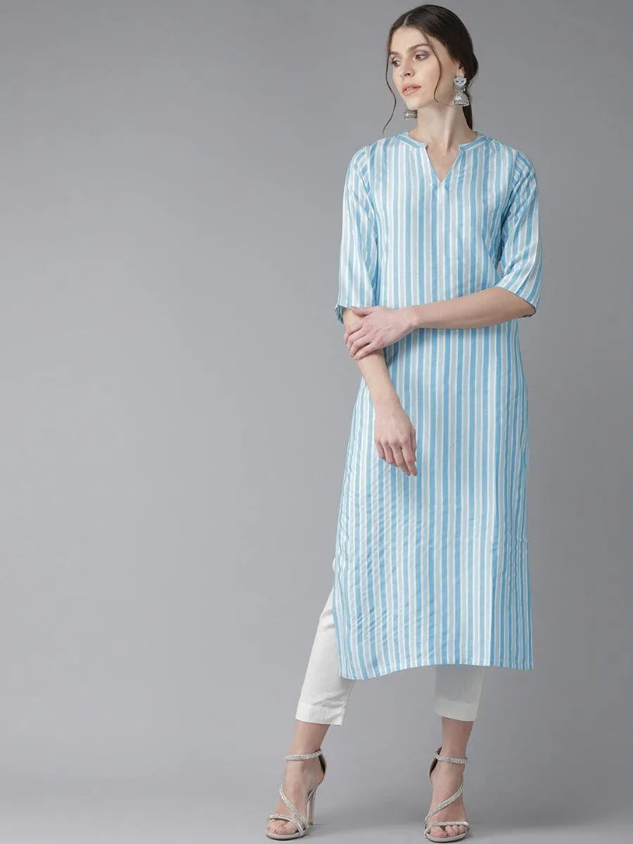 Blue Striped Rayon Kurta - Libas