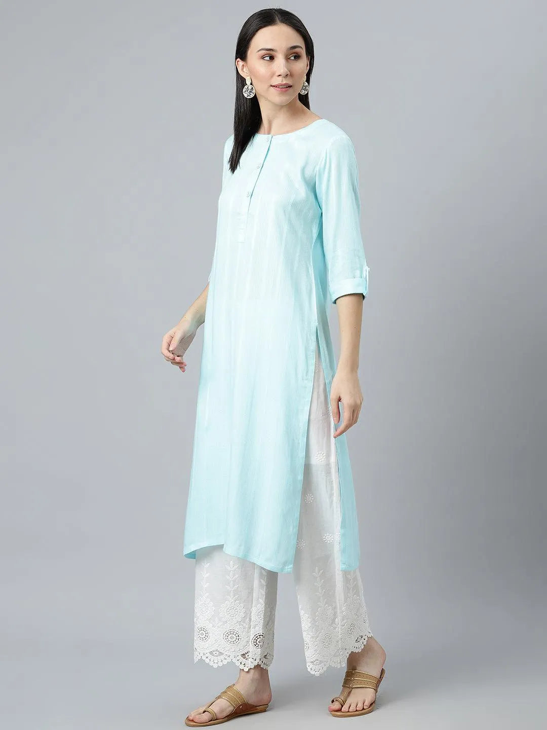 Blue Striped Rayon Kurta - Libas 