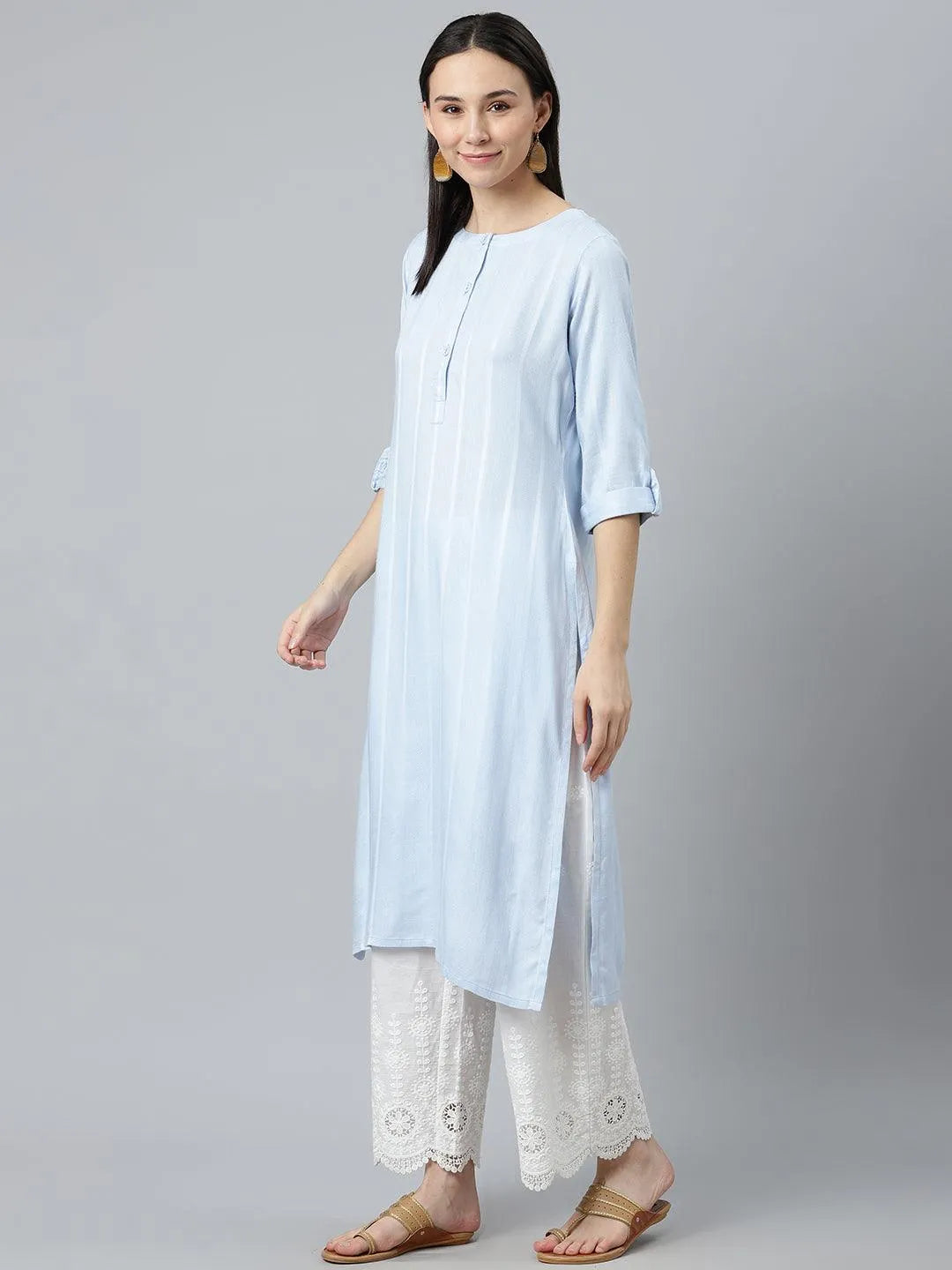 Blue Striped Rayon Kurta - Libas