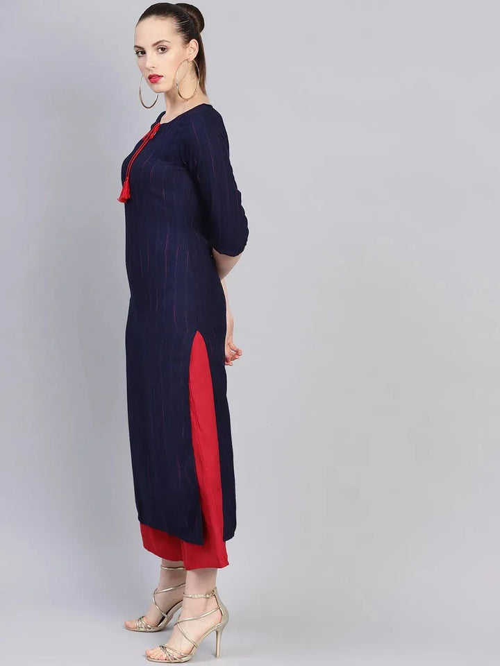 Blue Striped Rayon Kurta - Libas