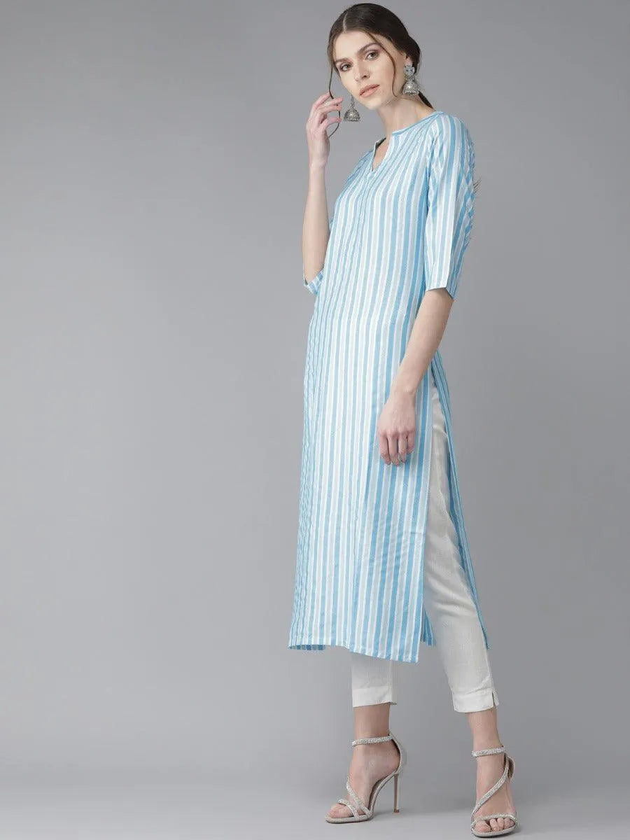 Blue Striped Rayon Kurta - Libas