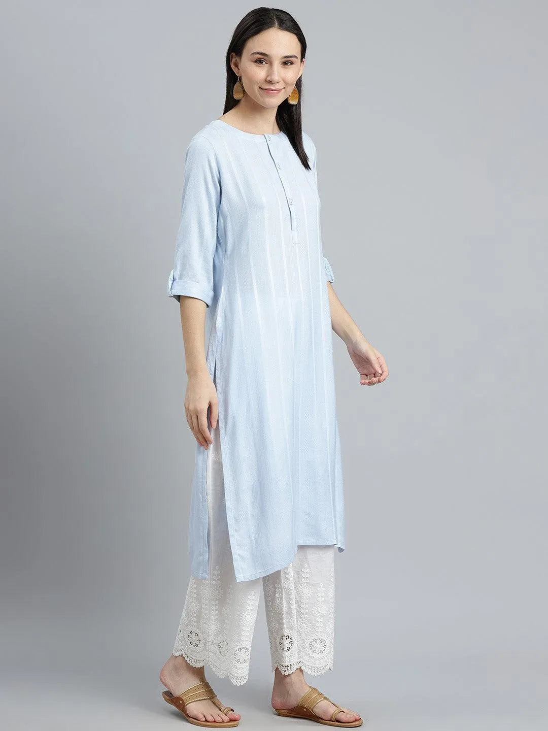 Blue Striped Rayon Kurta - Libas 