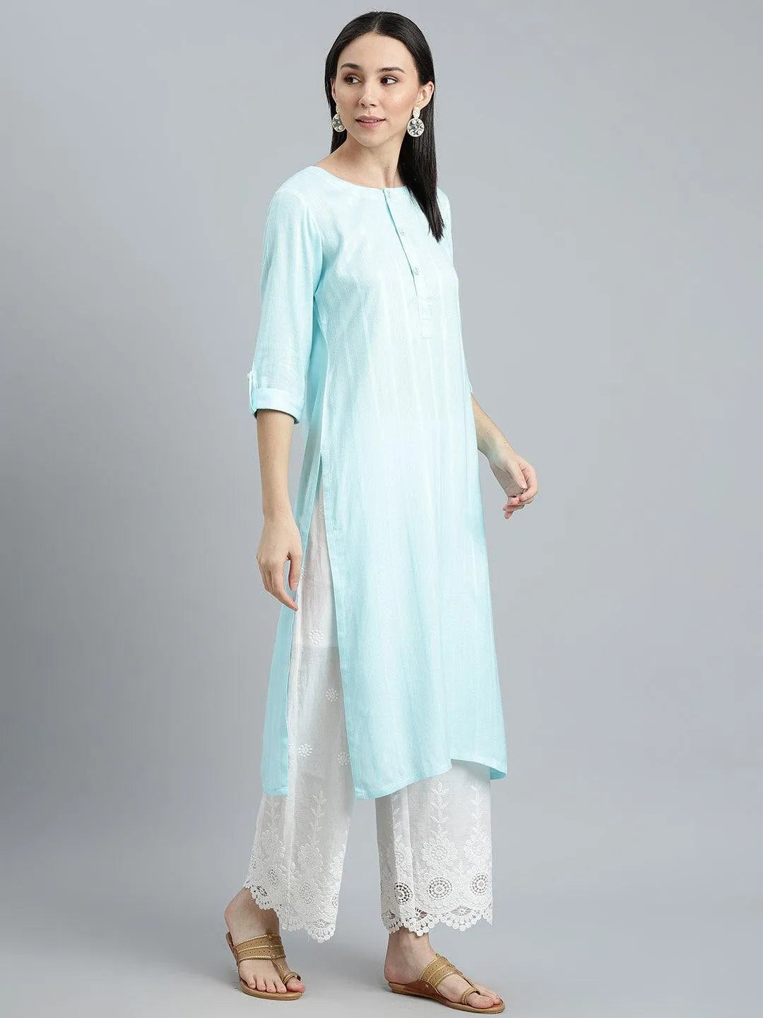 Blue Striped Rayon Kurta - Libas 