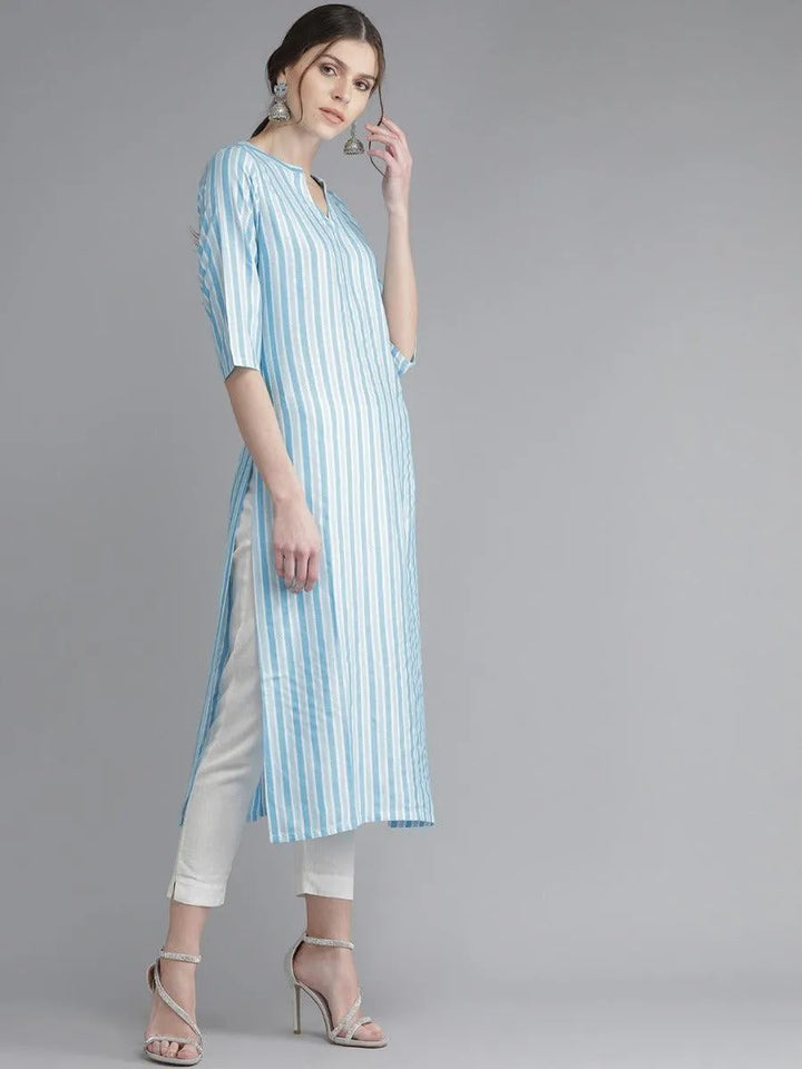 Blue Striped Rayon Kurta - Libas