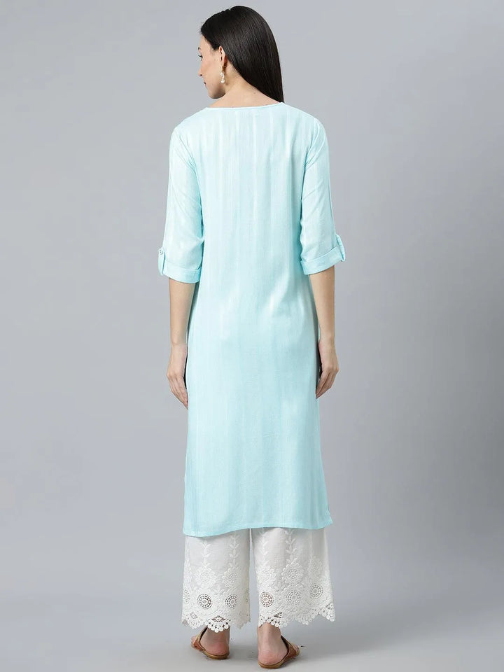 Blue Striped Rayon Kurta - Libas