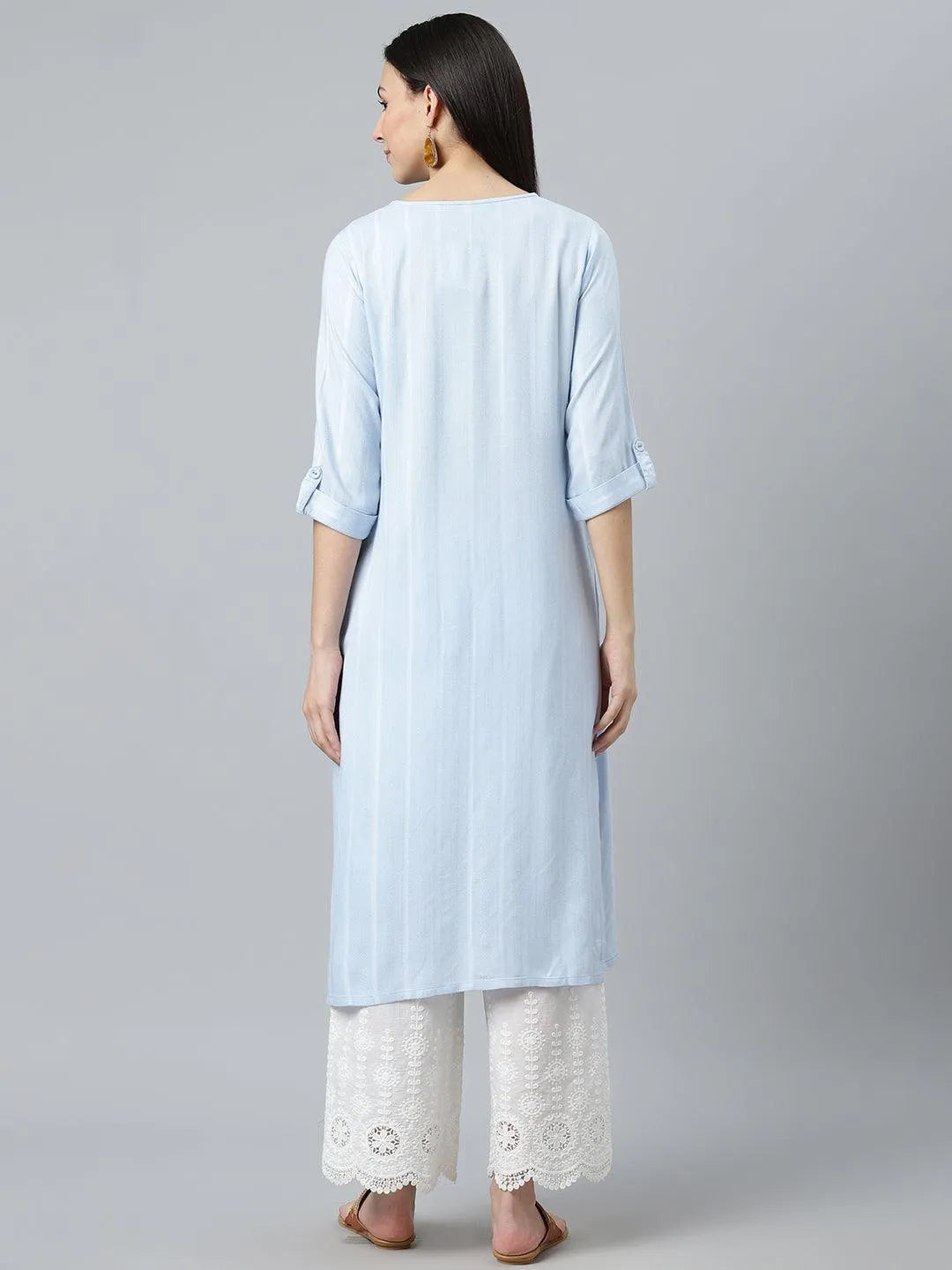 Blue Striped Rayon Kurta - Libas