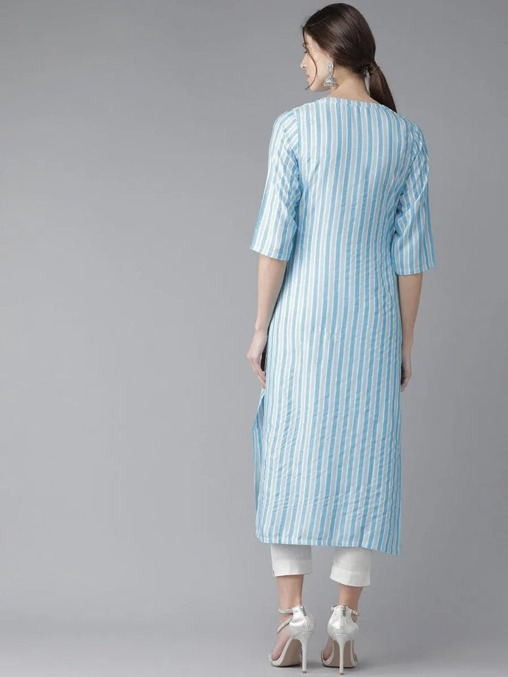 Blue Striped Rayon Kurta - Libas