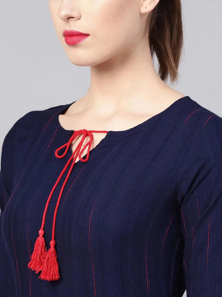 Blue Striped Rayon Kurta - Libas