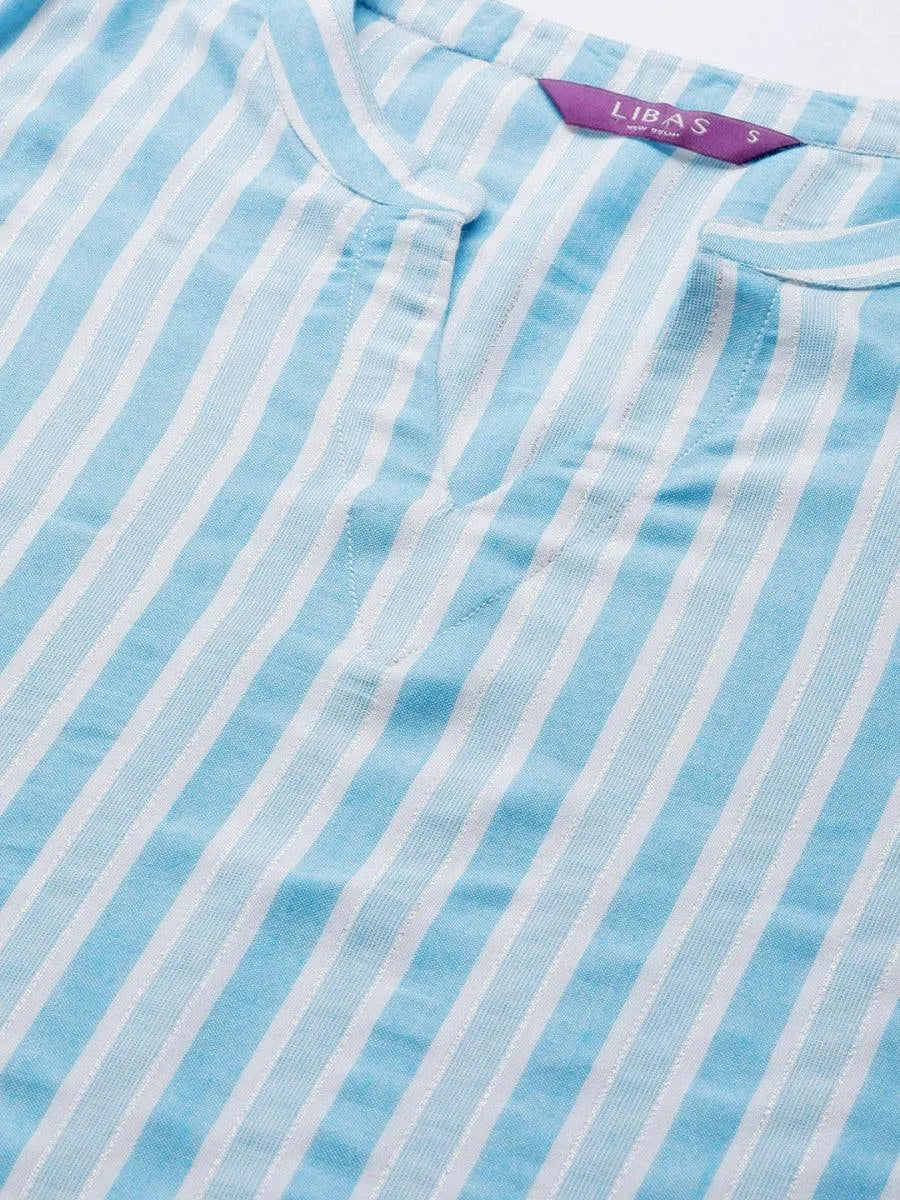 Blue Striped Rayon Kurta - Libas