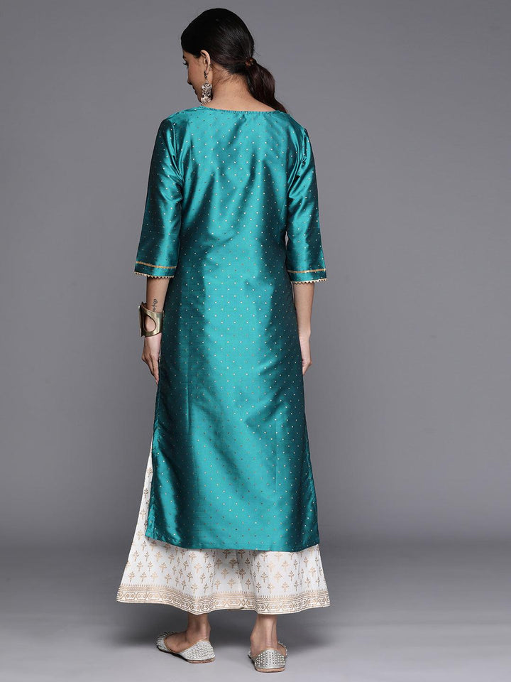 Blue Woven Design Art Silk Straight Kurta - Libas