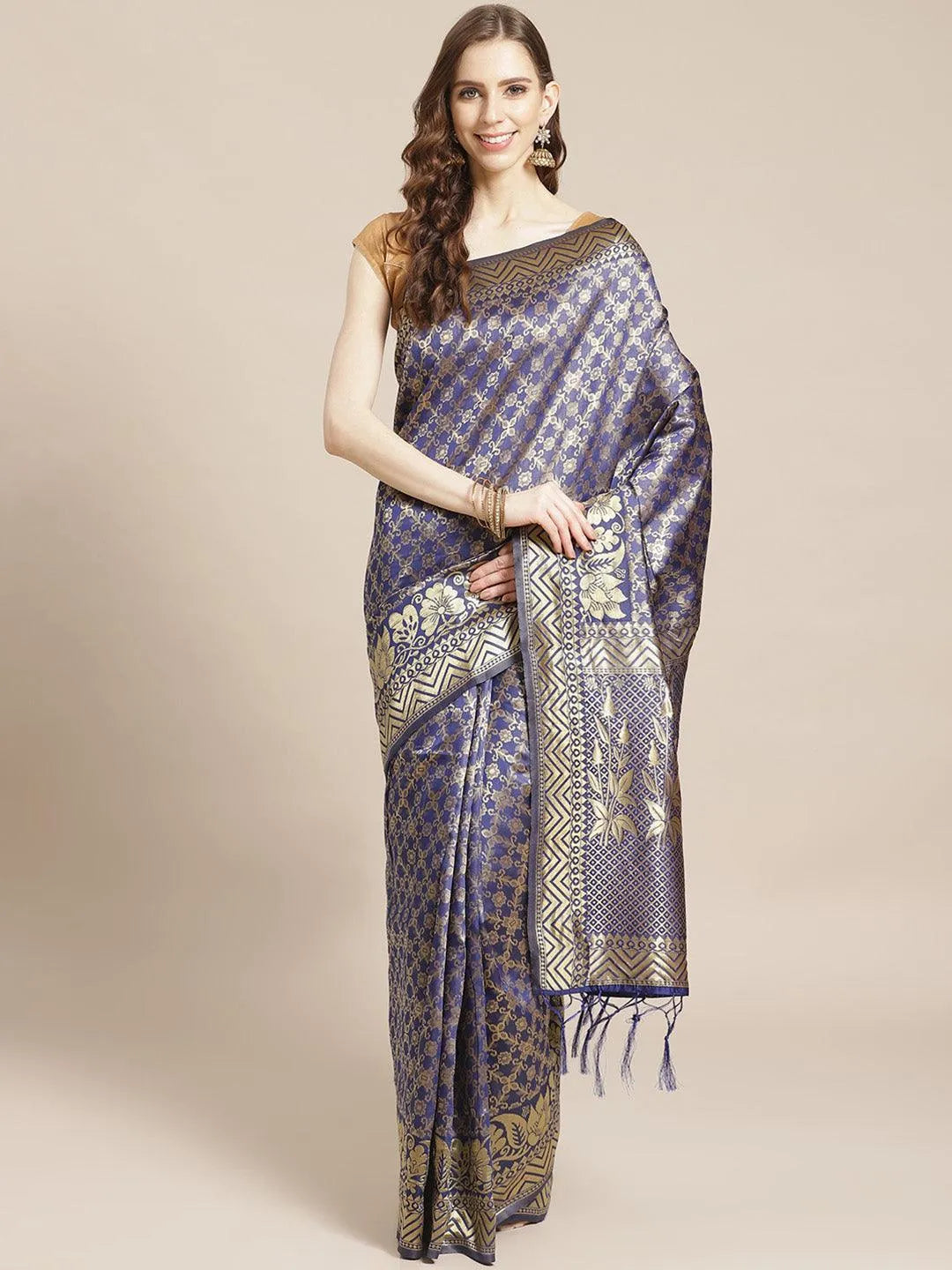 Blue Woven Design Brocade Saree - Libas