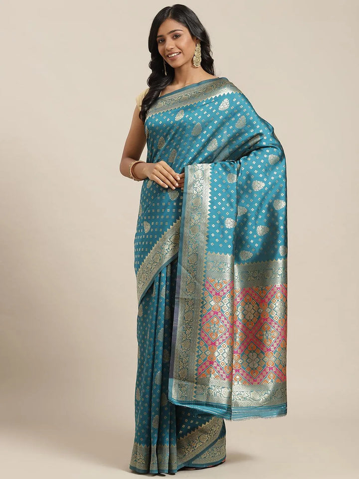 Blue Woven Design Brocade Saree - Libas