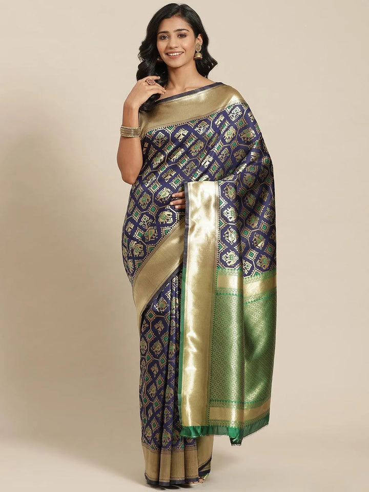 Blue Woven Design Brocade Saree - Libas