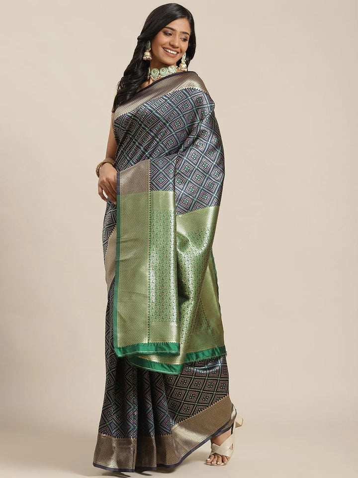 Blue Woven Design Brocade Saree - Libas