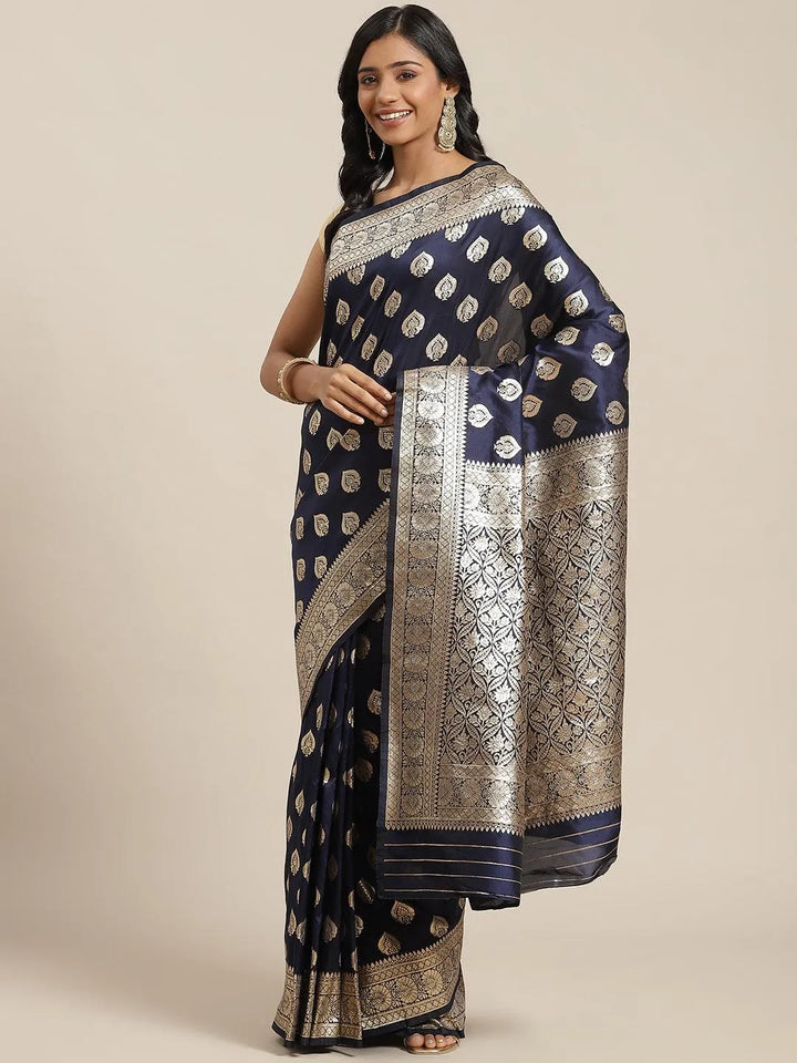 Blue Woven Design Brocade Saree - Libas