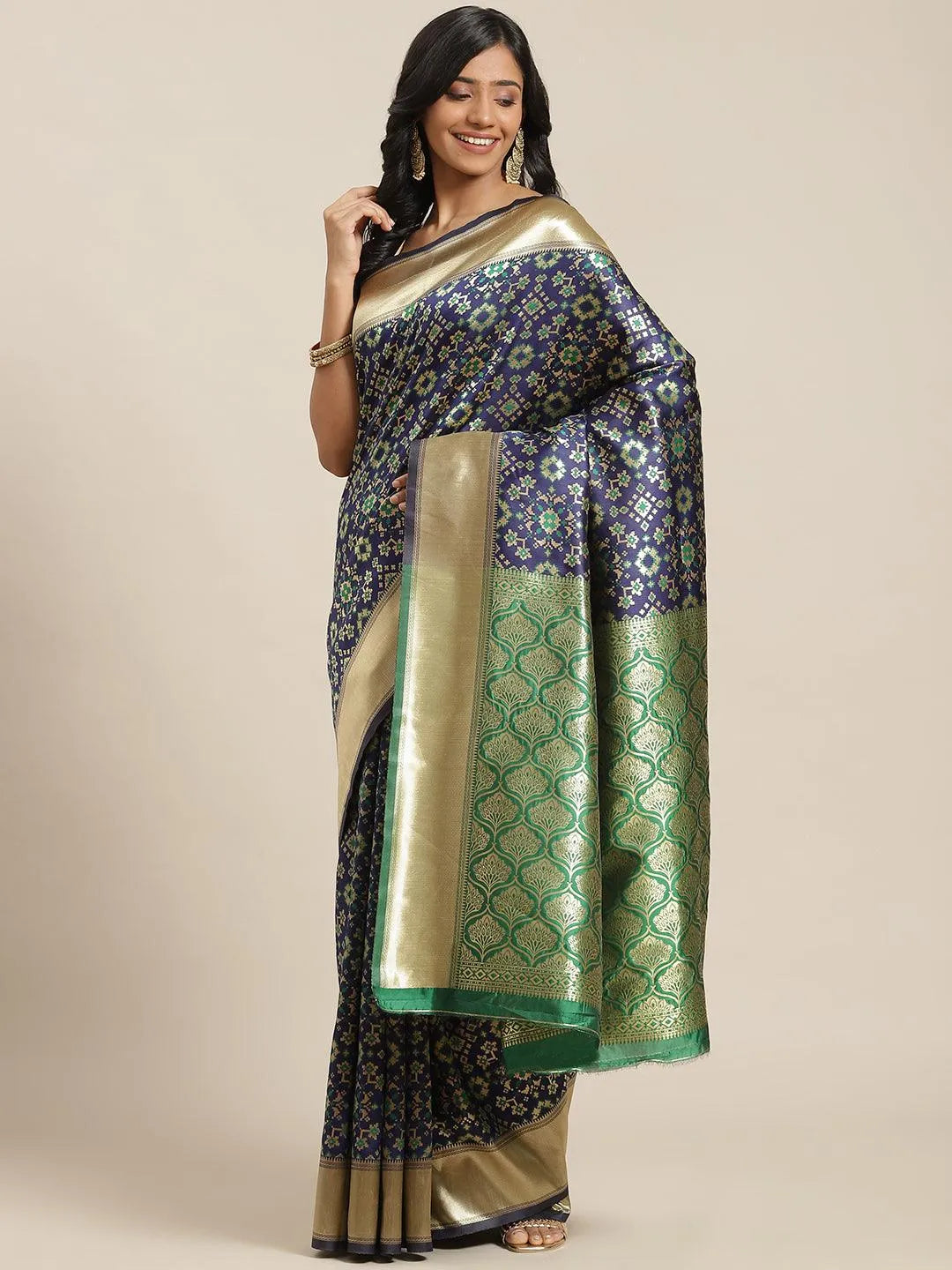 Blue Woven Design Brocade Saree - Libas