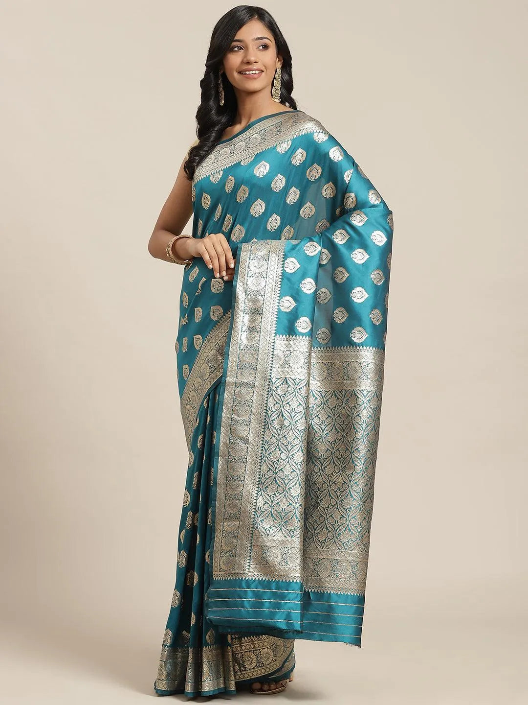 Blue Woven Design Brocade Saree - Libas