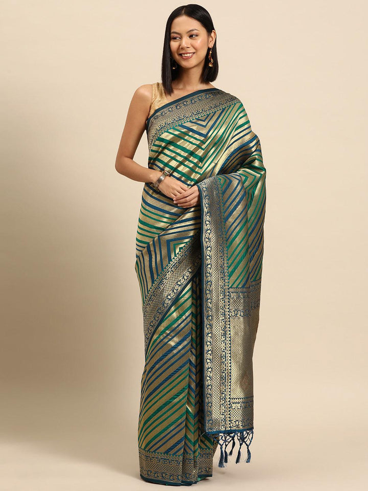 Blue Woven Design Brocade Saree - Libas