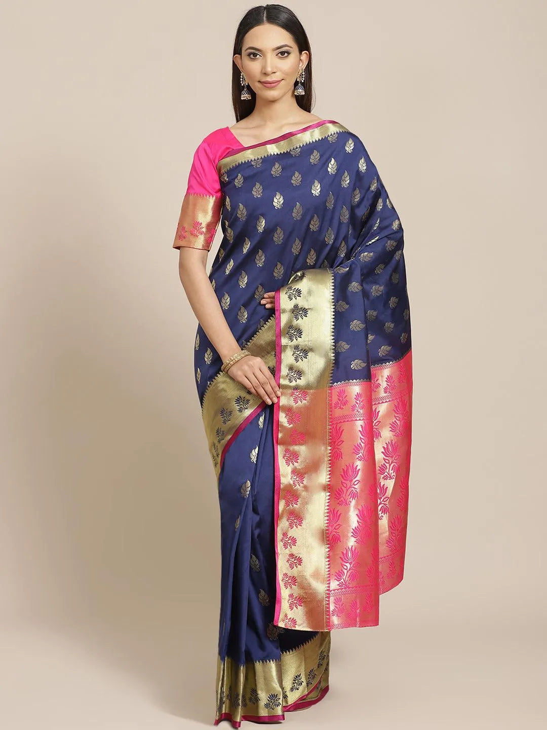 Blue Woven Design Brocade Saree - Libas