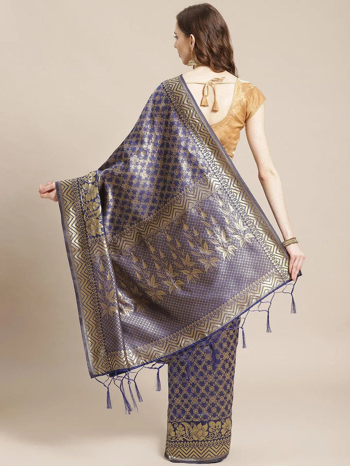 Blue Woven Design Brocade Saree - Libas