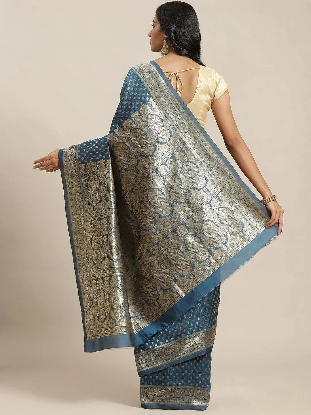 

Blue Woven Design Brocade Saree