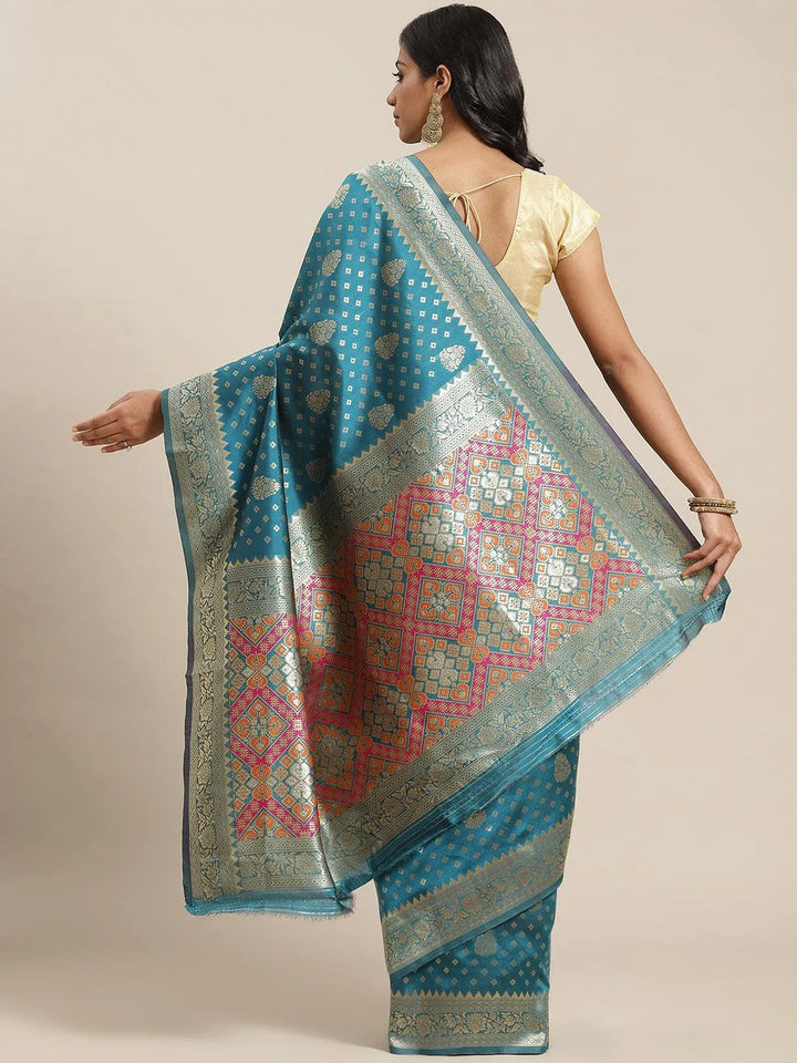 Blue Woven Design Brocade Saree - Libas