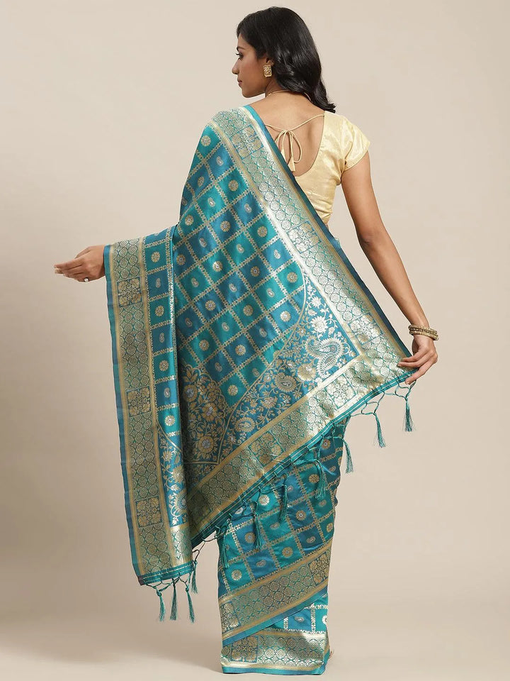 Blue Woven Design Brocade Saree - Libas