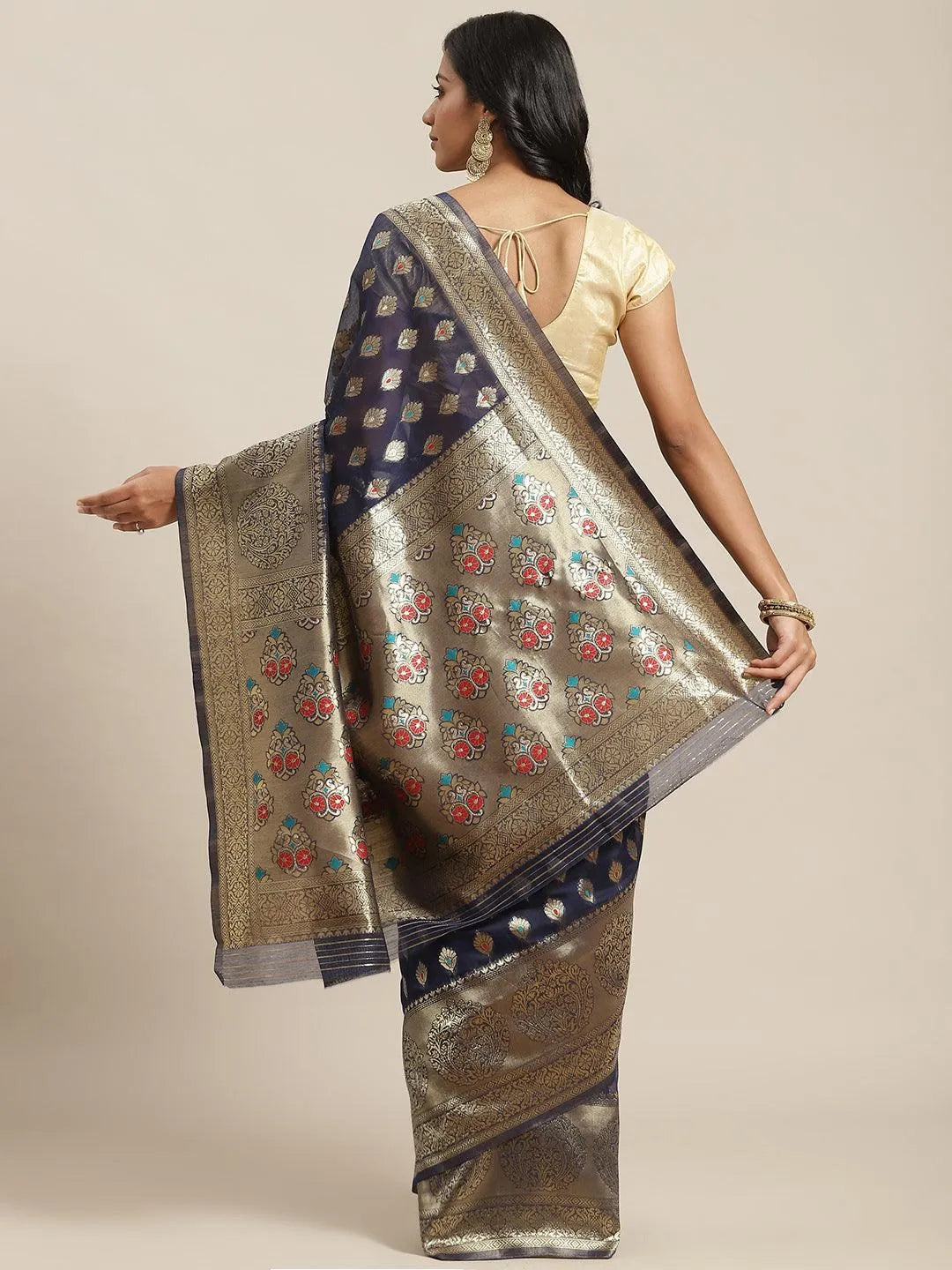 Blue Woven Design Brocade Saree - Libas