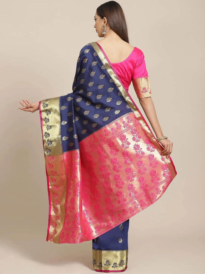 Blue Woven Design Brocade Saree - Libas