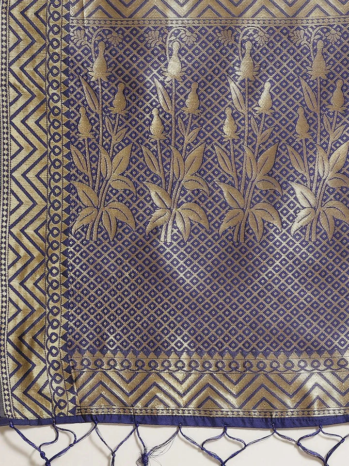 Blue Woven Design Brocade Saree - Libas