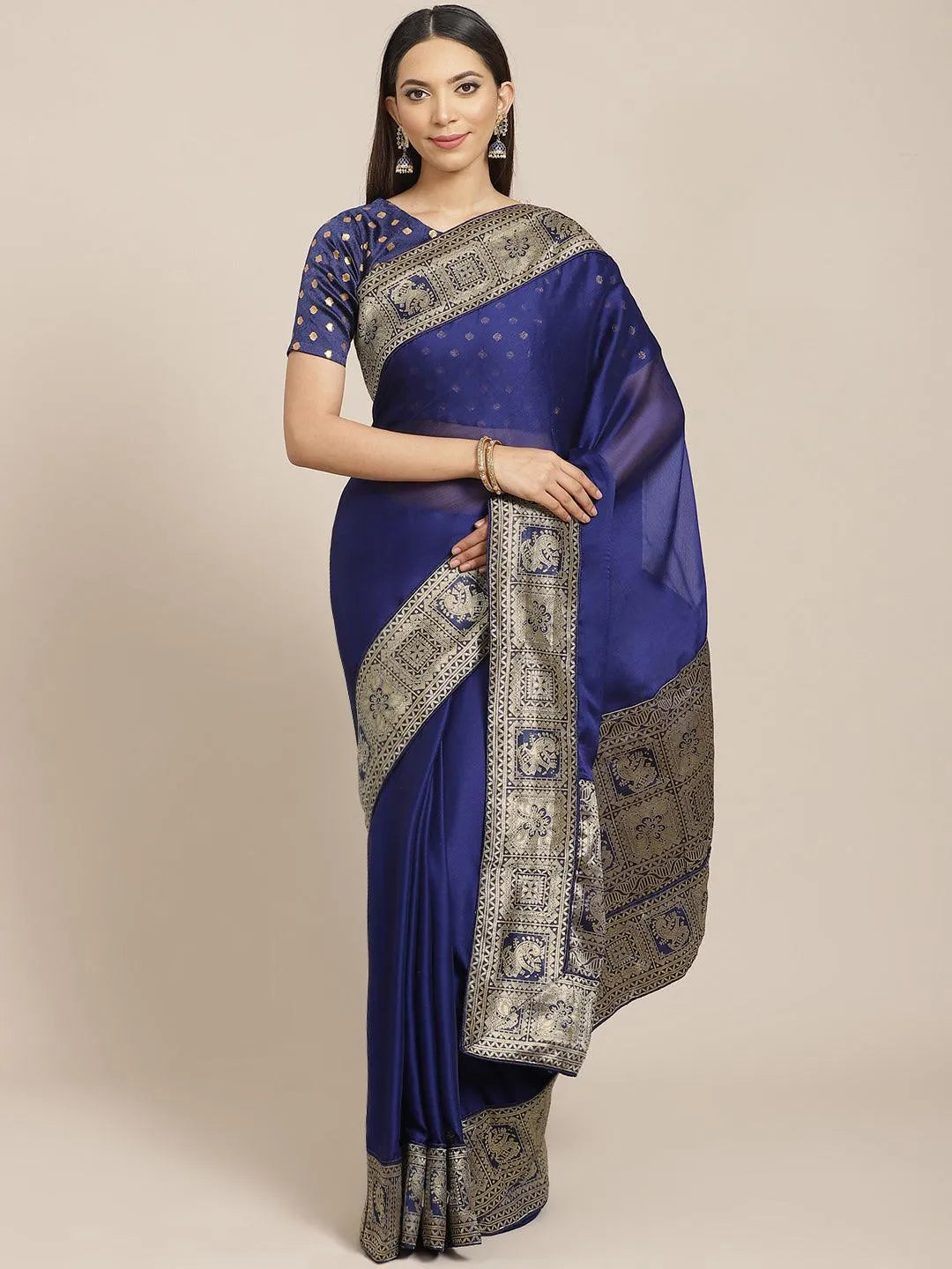 Blue Woven Design Chiffon Saree - Libas