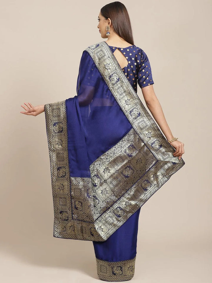 Blue Woven Design Chiffon Saree - Libas