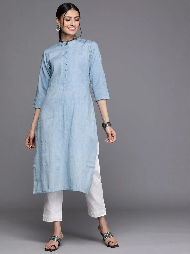 Blue Woven Design Cotton Kurta - Libas