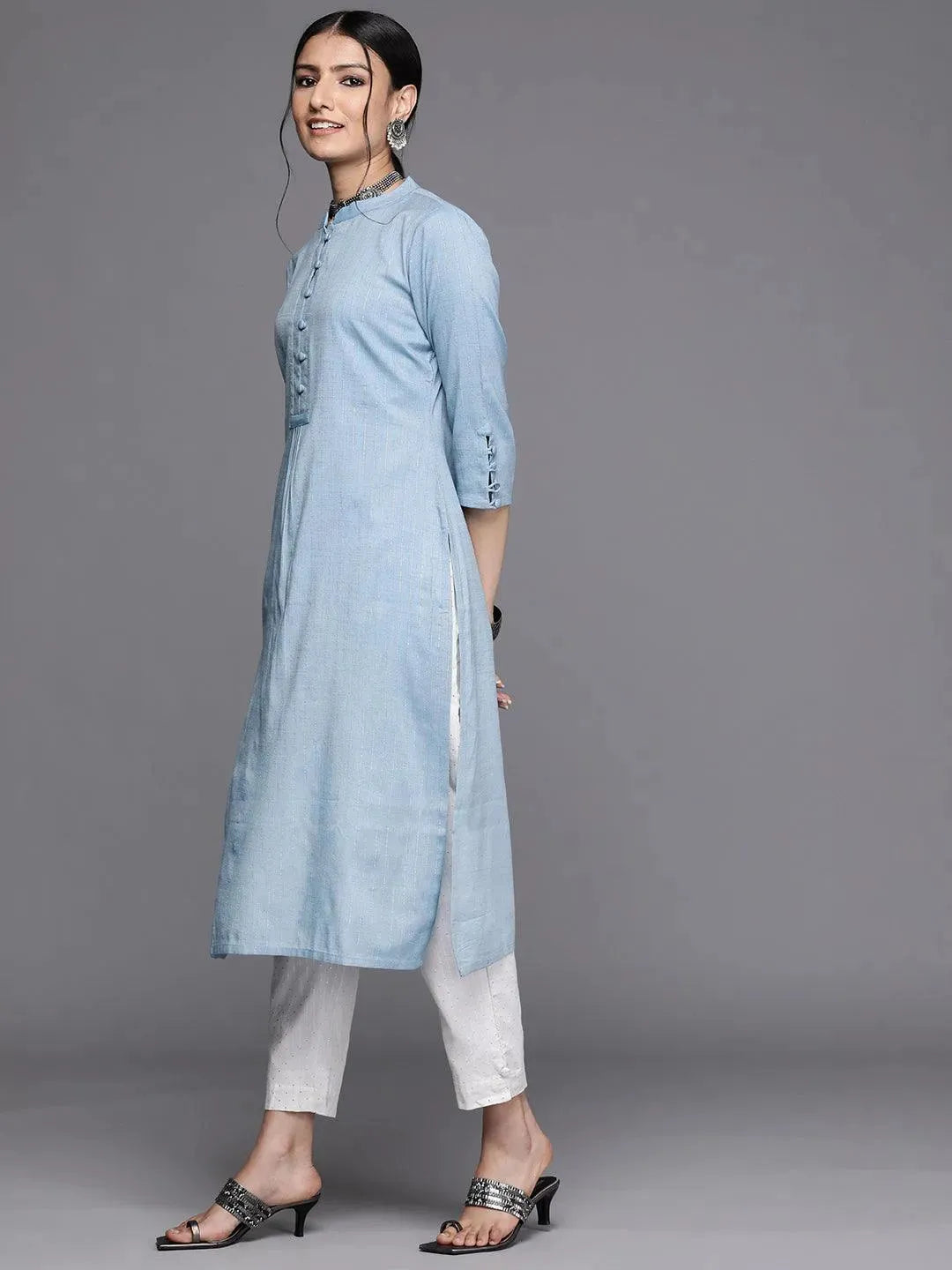

Buy Blue Woven Design Cotton Kurta - 23155O- | Libas Ethnic Wear Online