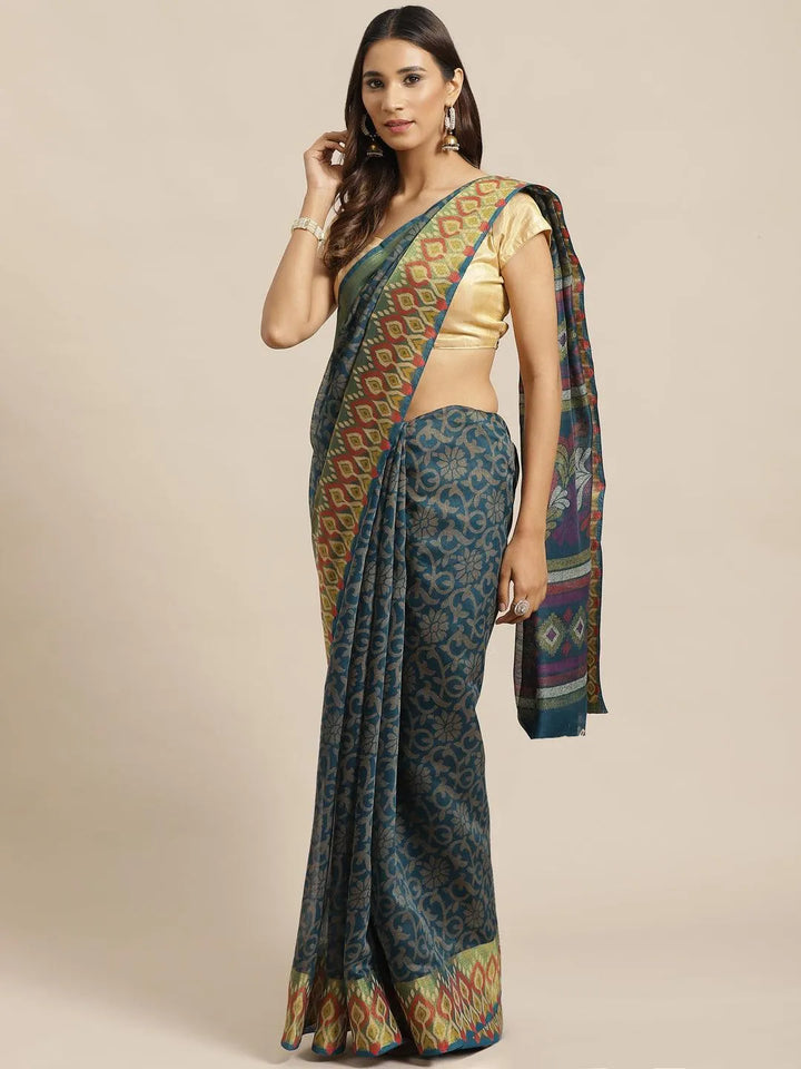 Blue Woven Design Cotton Saree - Libas