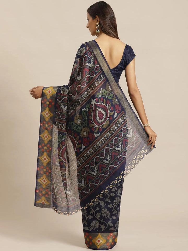 Blue Woven Design Cotton Saree - Libas