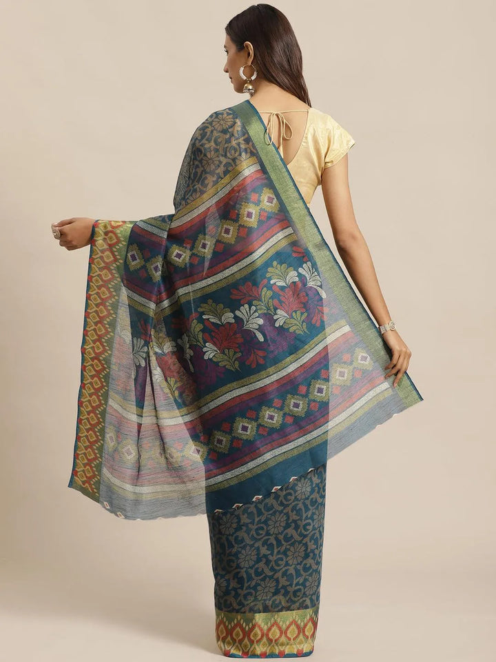 Blue Woven Design Cotton Saree - Libas