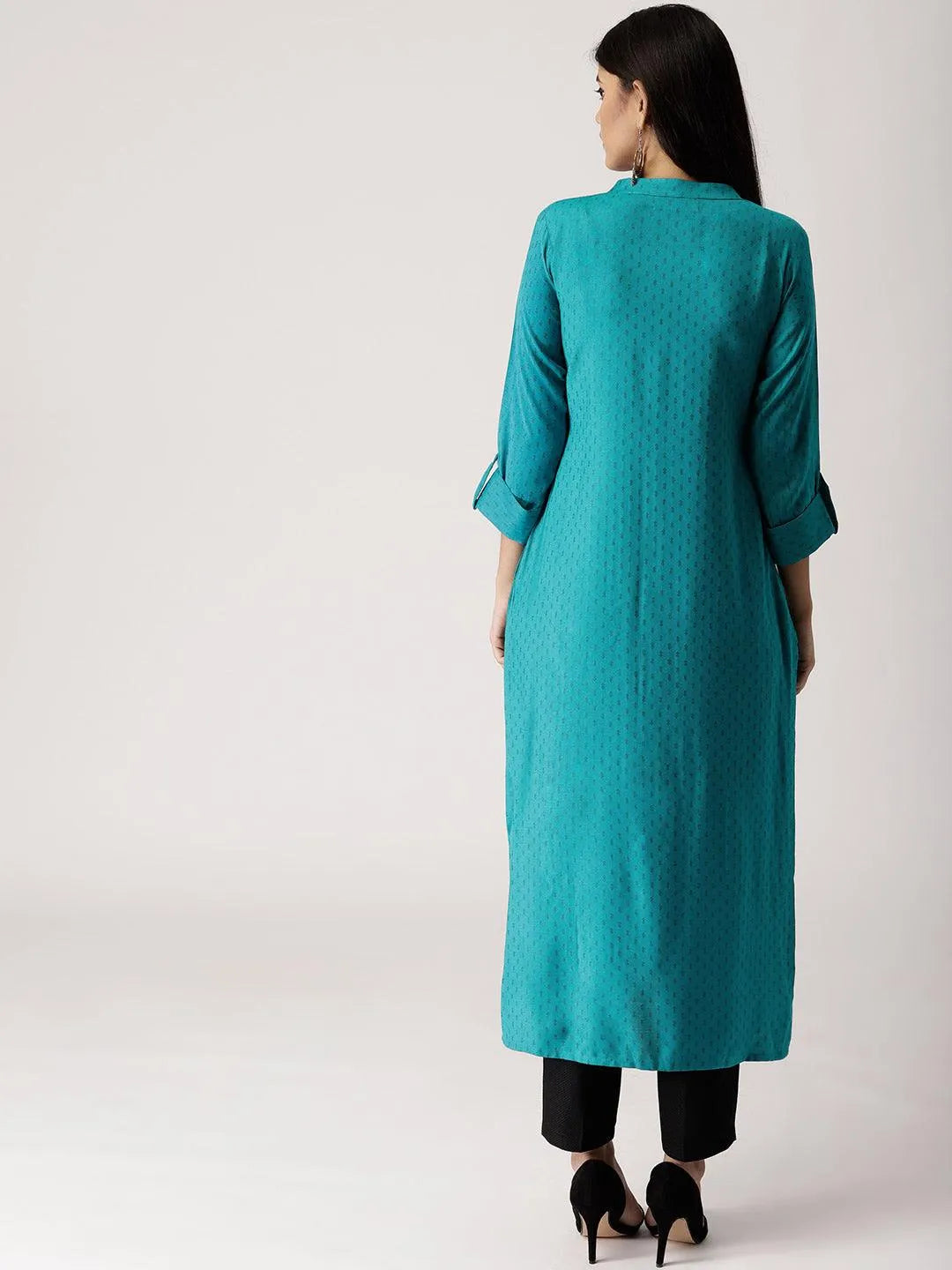 Blue Woven Design Rayon Kurta - Libas