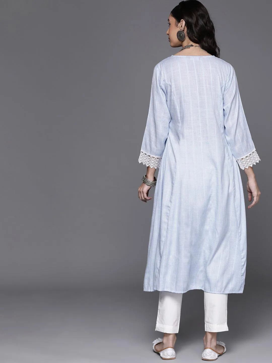 Blue Woven Design Rayon Kurta - Libas 