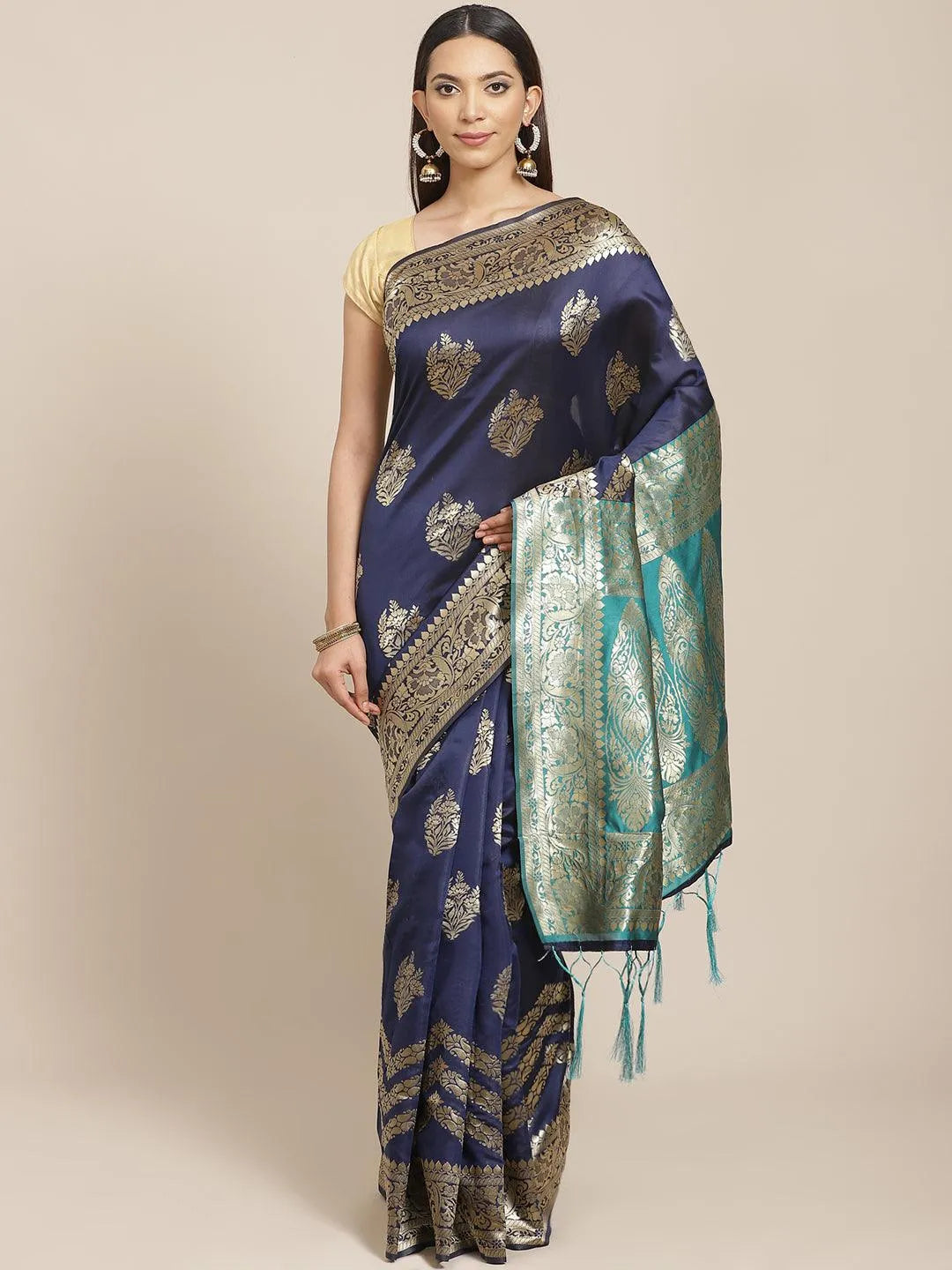 Blue Woven Design Silk Blend Saree - Libas