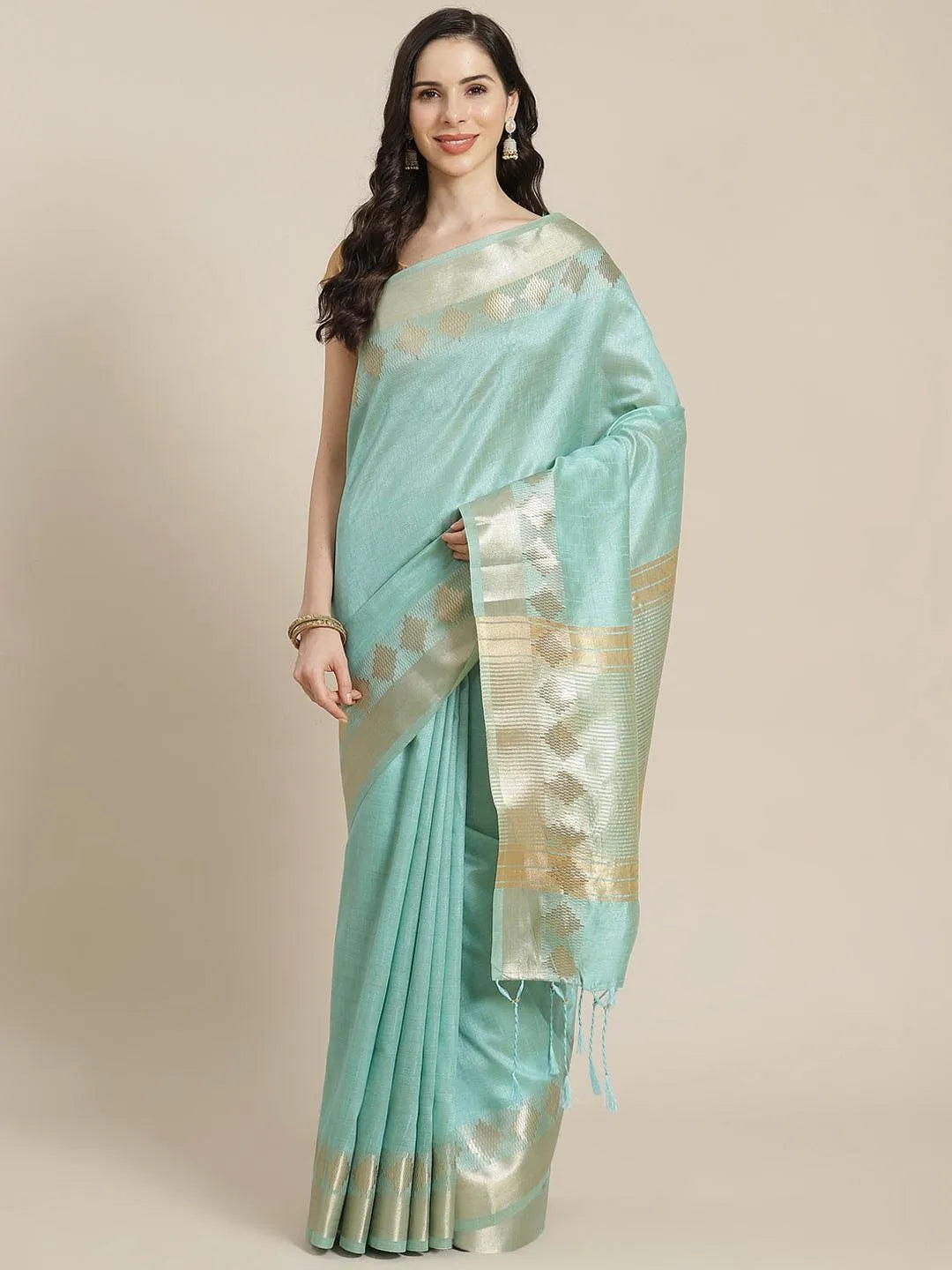 Blue Woven Design Silk Blend Saree - Libas