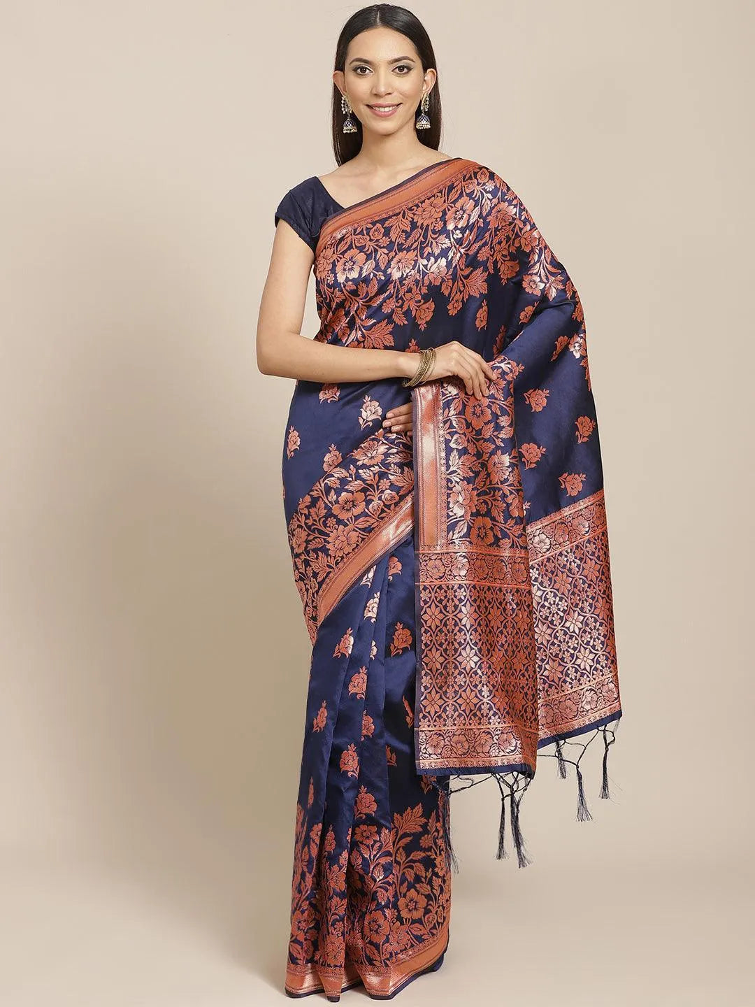 Blue Woven Design Silk Blend Saree - Libas