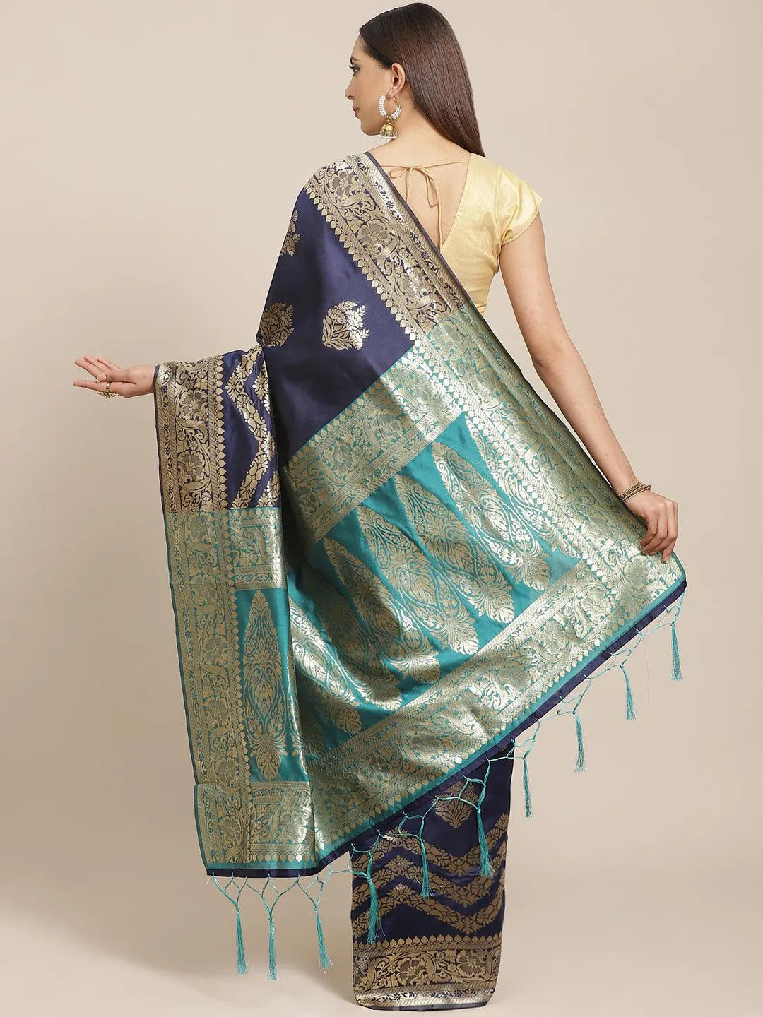 Blue Woven Design Silk Blend Saree - Libas