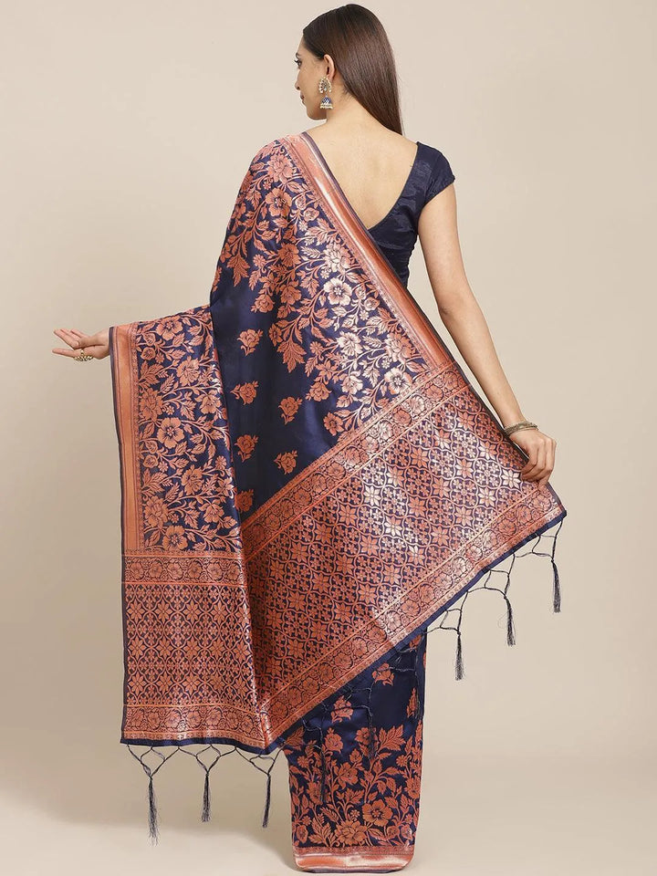 Blue Woven Design Silk Blend Saree - Libas